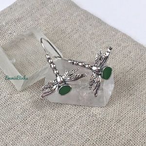 ✨3/$38  New Antique Silver & Green Dragonfly Drop Dangle Earrings - Free People